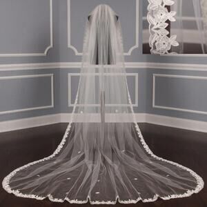 ST PUCCHI M1479 Diamond White Lace Chapel Long Wedding Bridal Veil